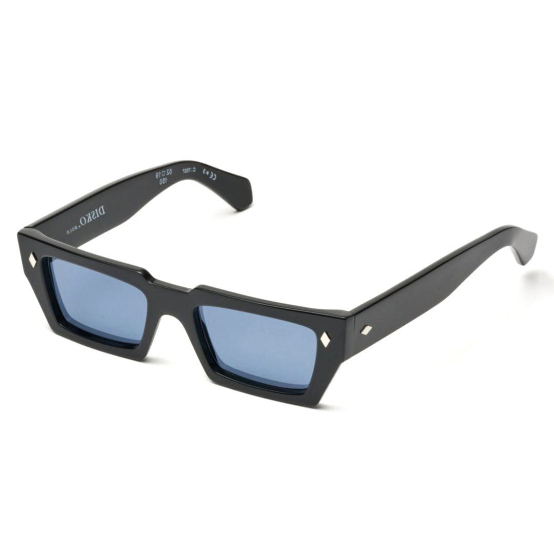 Kador Disko Bold Chunky Black Rectangular Sunglasses With Blue-Tinted Lenses