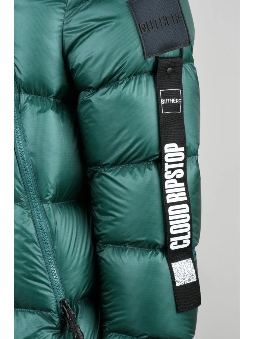 Outhere Green Glossy Hooded Polyamide Down Jacket
