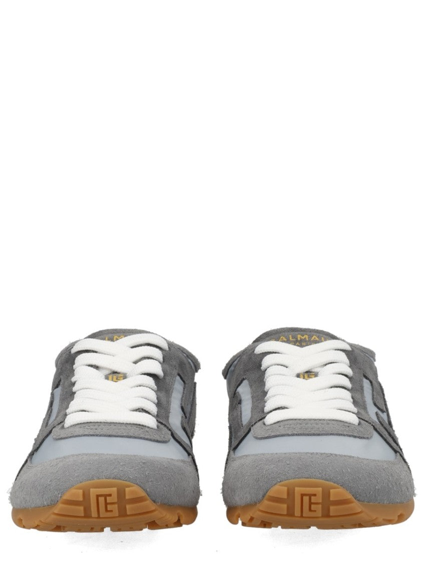 Balmain Grey Racer 45 Suede Panel Sneakers