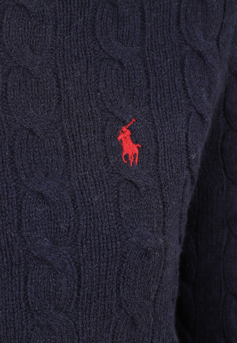 Polo Ralph Lauren Navy Wool-Blend Cable-Knit Turtleneck Sweater