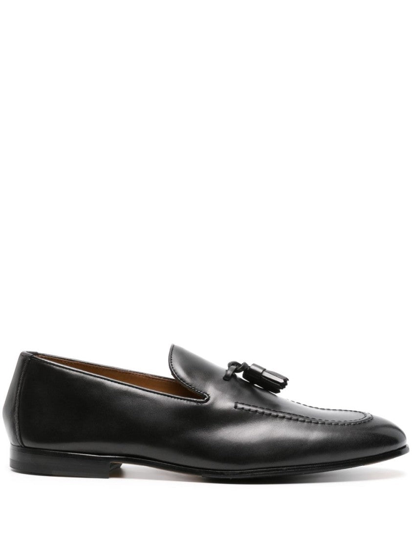 Doucal's Brown Leather Tassel Loafers With Decorative Detail