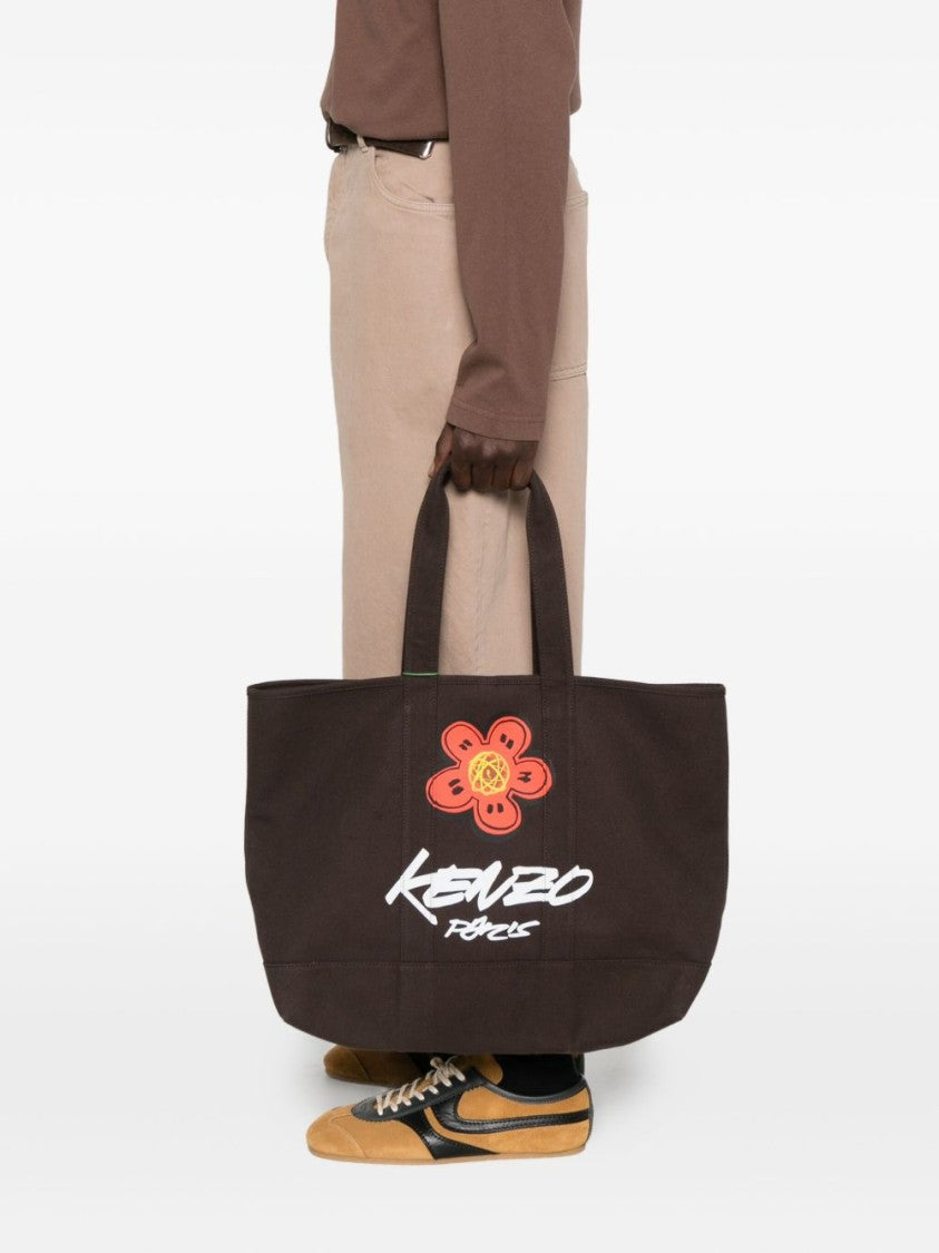 Kenzo Cotton Shopper Bag With Bold Graphics