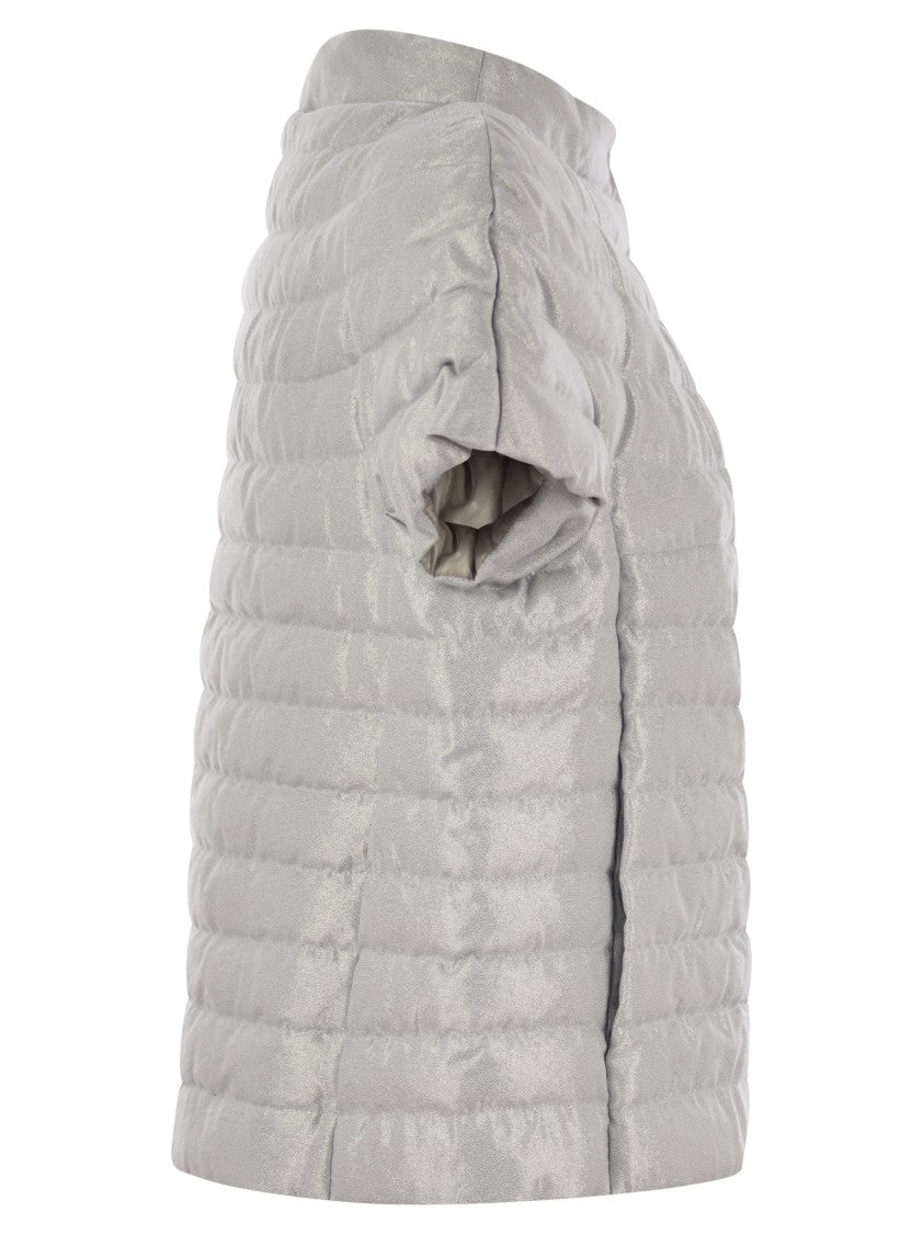 Herno Metallic-Effect Short-Sleeved Cape With Concealed Fastening