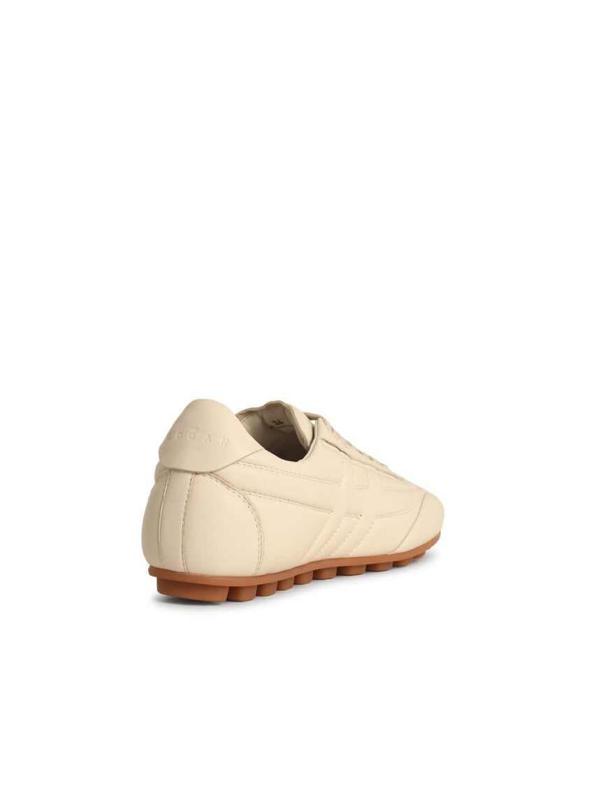Hogan H693' Yogurt-Colored Smooth Leather Sneakers