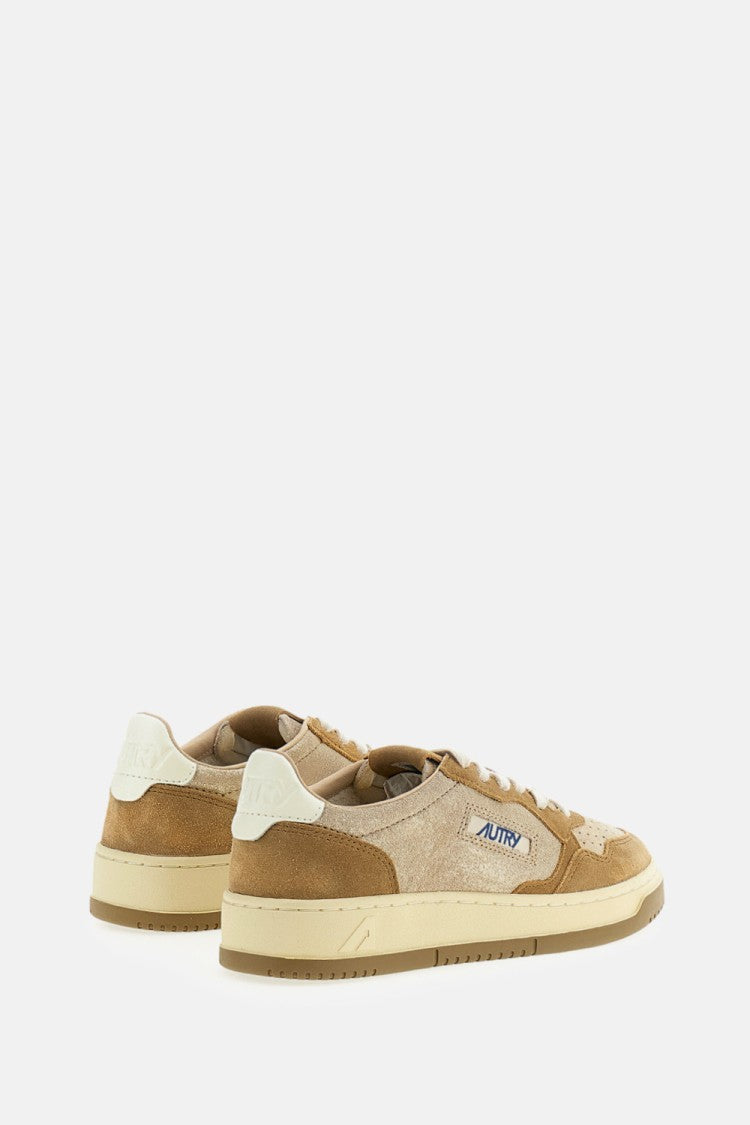 Autry Platinum Ivory Medalist Low Laminated Suede Sneakers