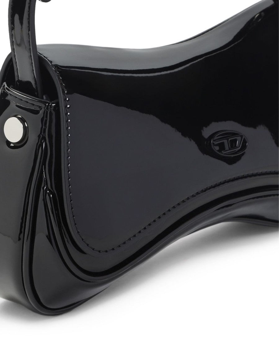 Diesel Shoulder Bag With Glossy Patent Finish And Oval Plaque