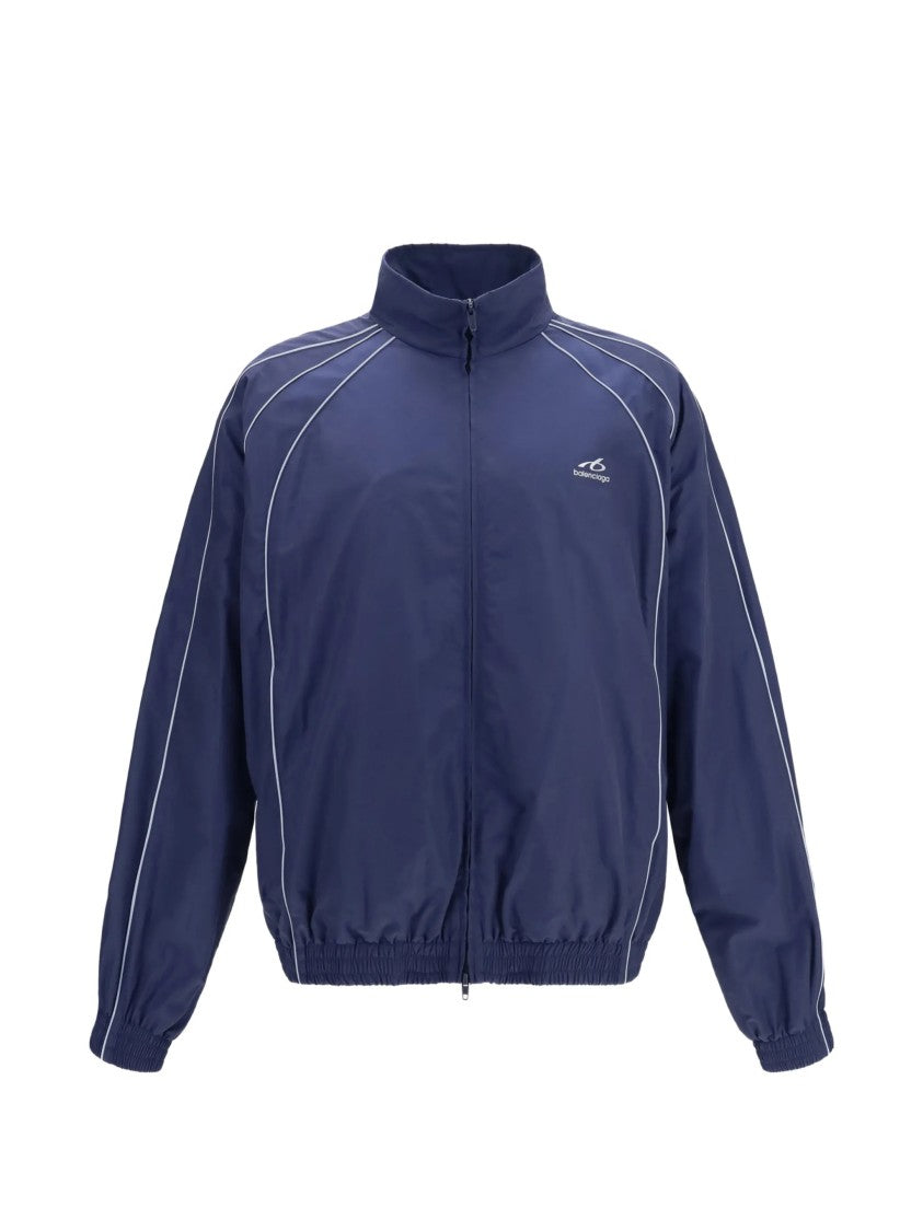 Balenciaga Deep Navy Tracksuit Jacket With White Piping And Sporty Design