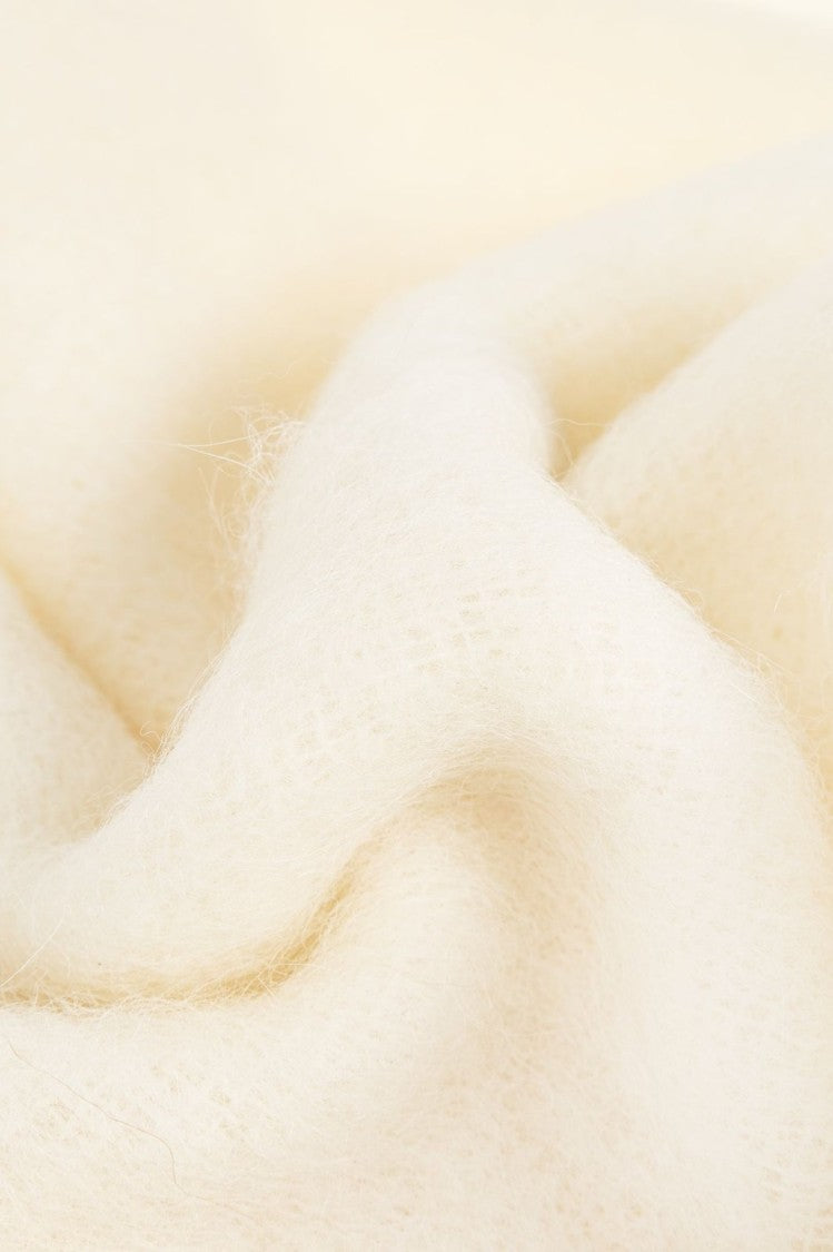 Marni Rectangular Creamy Off-White Scarf With Fringed Edges