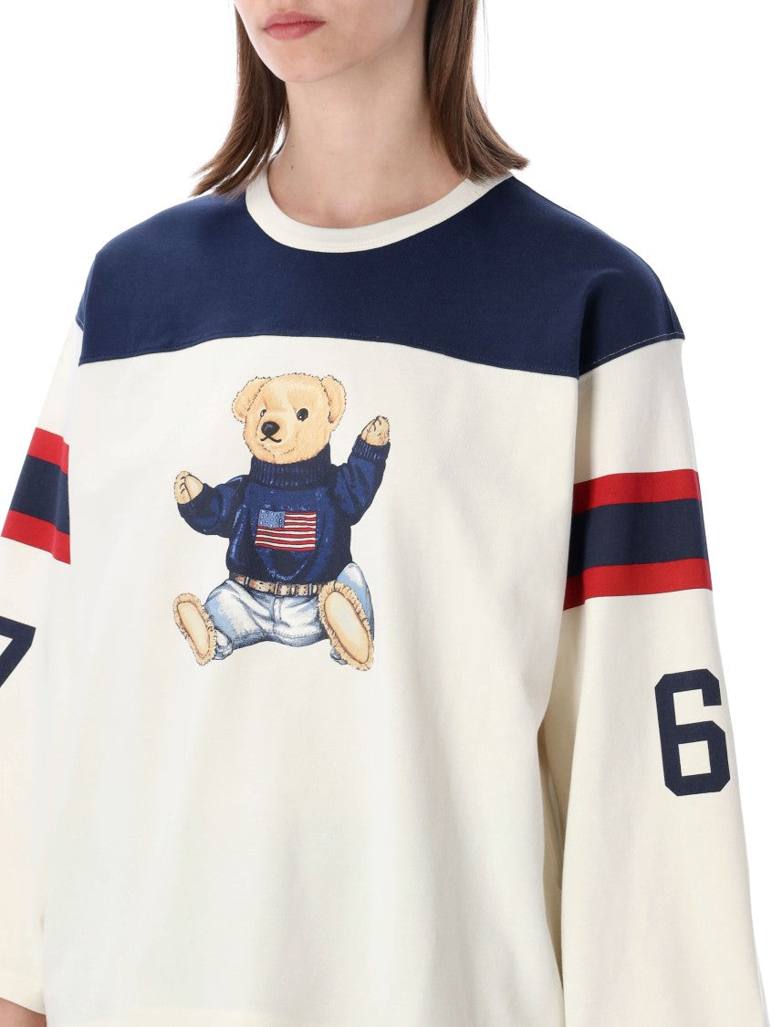 Polo Ralph Lauren Color-Block Knit T-Shirt With Playful Teddy Bear Graphic