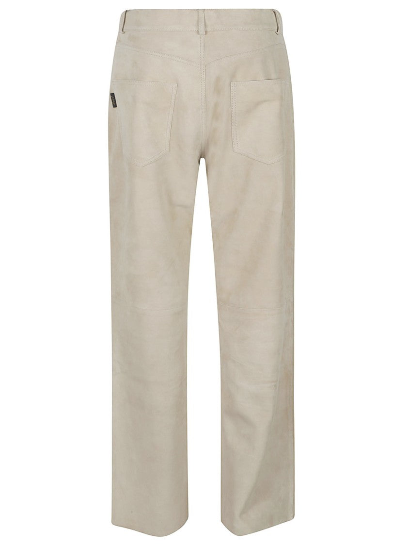 Haikure Short-Length Suede Pants With Straight Cut