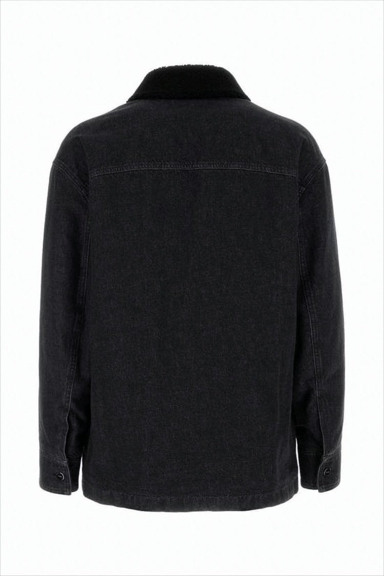 Fendi Black Denim Jacket With Textured Collar