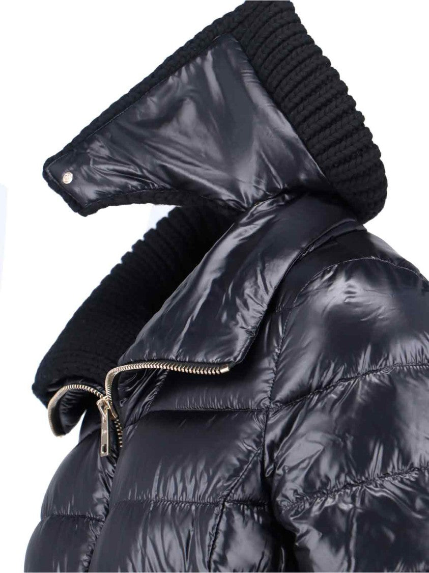 Herno Long Navy Puffer Jacket With Removable Ribbed Collar