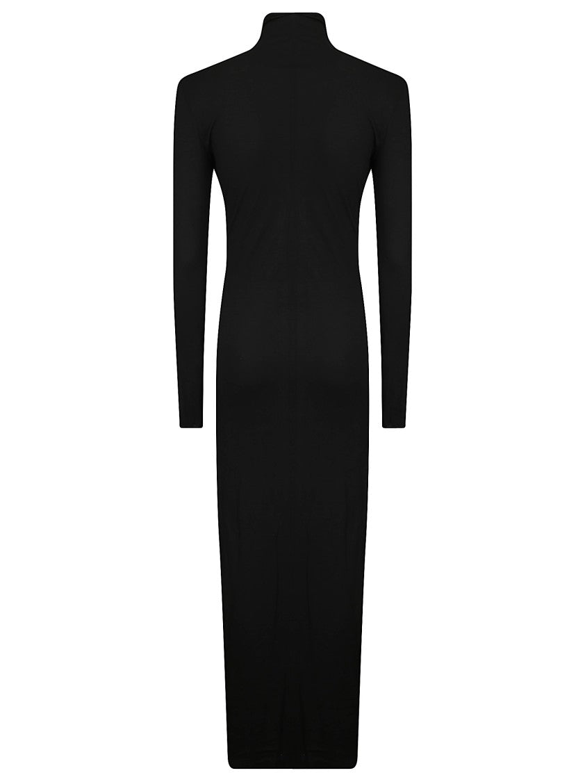 Khaite Floor-Length Black Viscose Dress With High Half-Collar
