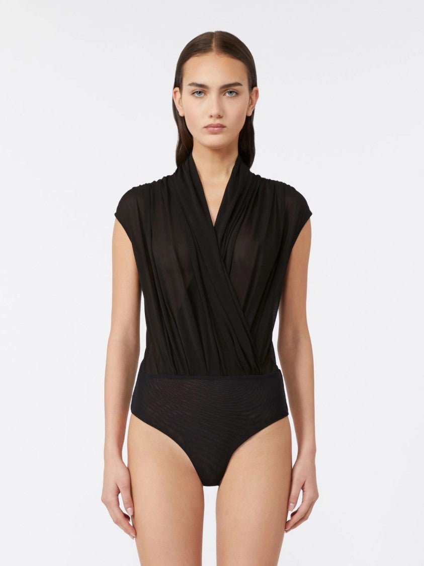 Max Mara Draped Black Bodysuit With Soft Pleating