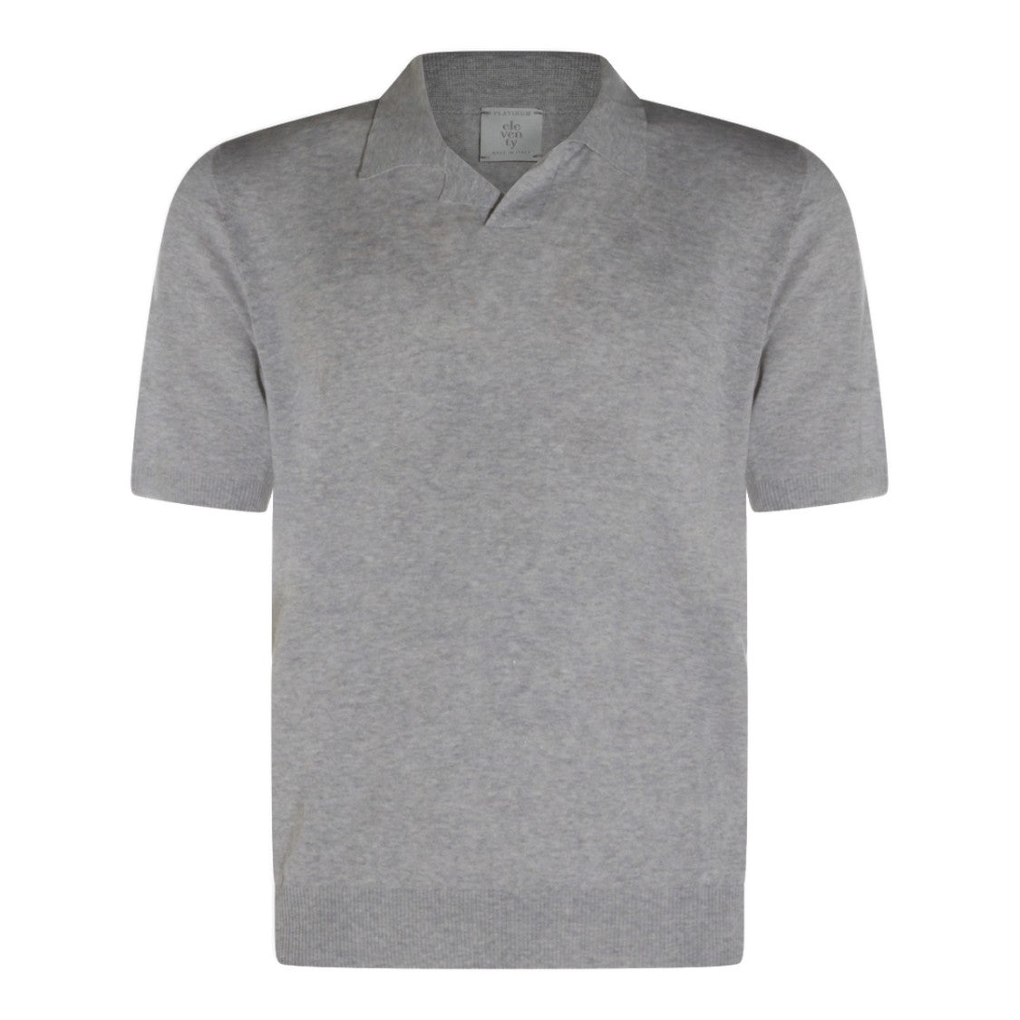 Eleventy Heathered Grey Knit Polo Shirt With Classic Collar And Fitted Finish
