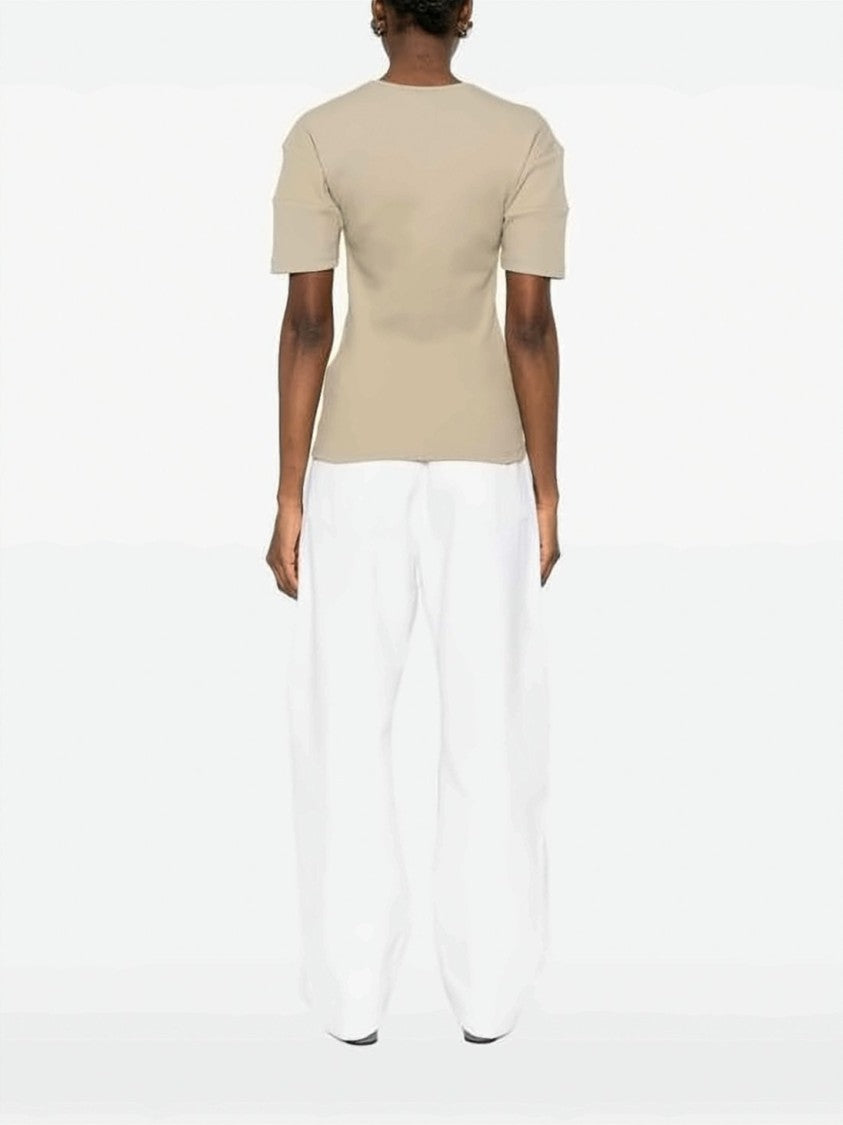 Lemaire Ribbed Knit Short-Sleeved Top With Buttoned Placket