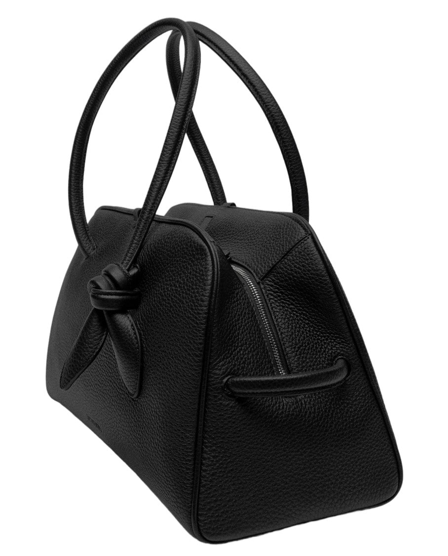 Jacquemus Textured Leather Bowling Bag With Dual-Zip Closure And Bow Detail