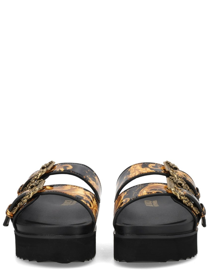 Versace Jeans Couture Arizona Baroque Pattern Golden Buckles Sandals