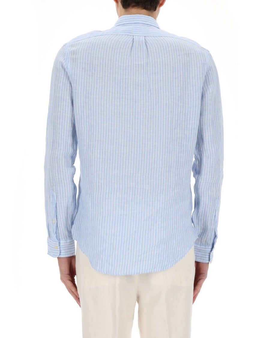 Polo Ralph Lauren Light Blue Vertical Stripes Linen Shirt