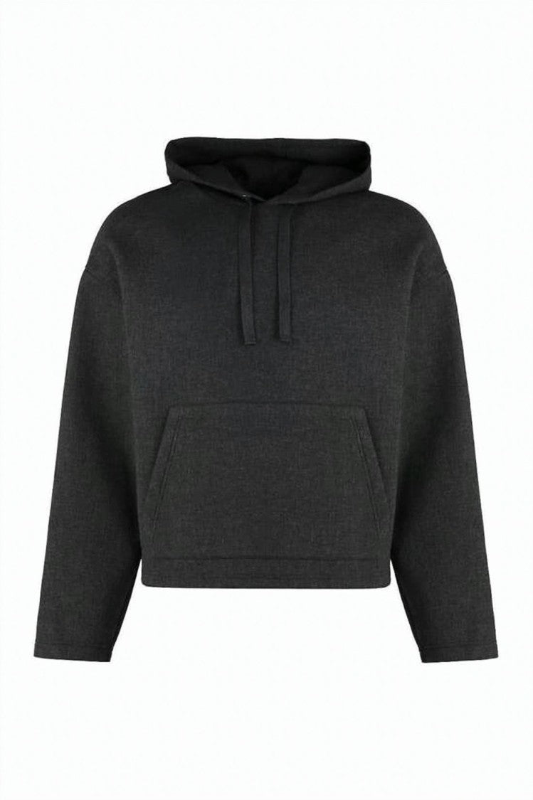 Ami Paris Cropped Hoodie With Kangaroo Pocket And Drawstring Hood