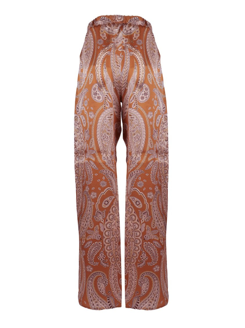 Antonelli Firenze Paisley Wide Leg Silk Straight-Leg Pants