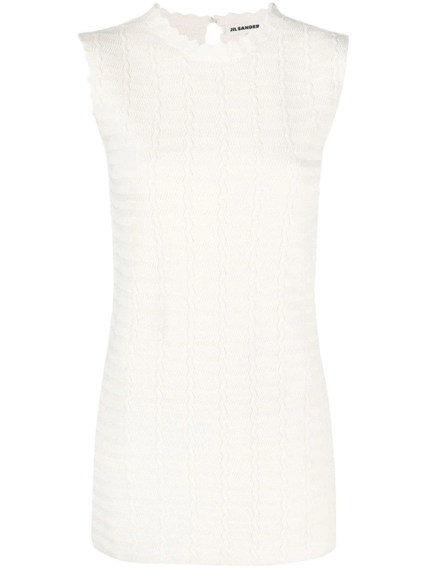 Jil Sander Beige Textured Scalloped Cotton-Blend Blouse