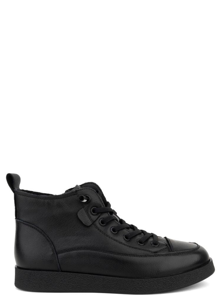 Linda Baumann Black Lace-Up Leather Ankle Boots