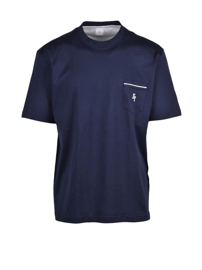 Eleventy Blue Relaxed-Fit Embroidered Detail Cotton T-Shirt