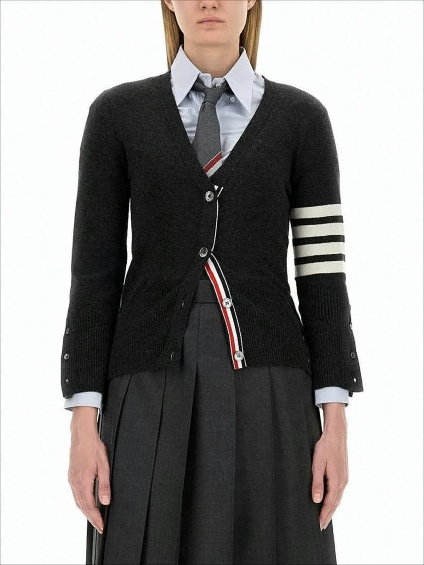 Thom Browne Fitted Cashmere Cardigan With Deep V-Neck And Button Details