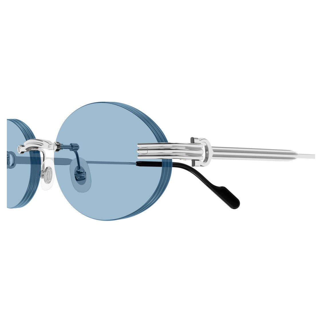Cartier Rimless Silver Sunglasses With Oval Blue Lenses