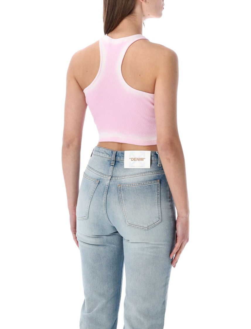 Off-White Ribbed Sleeveless Top With Distinctive Spray Effect