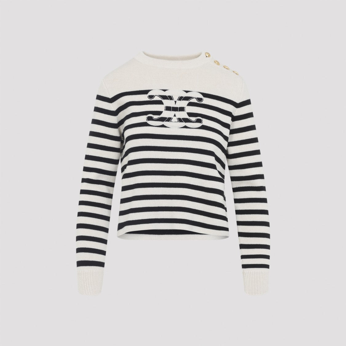 Celine Ecru And Black Striped Cashmere Pullover