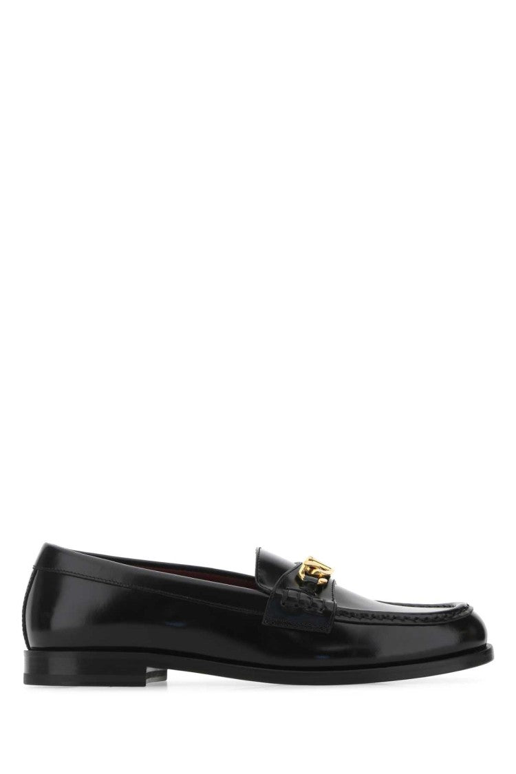 Valentino Garavani Black Leather Vlogo Chain Loafers