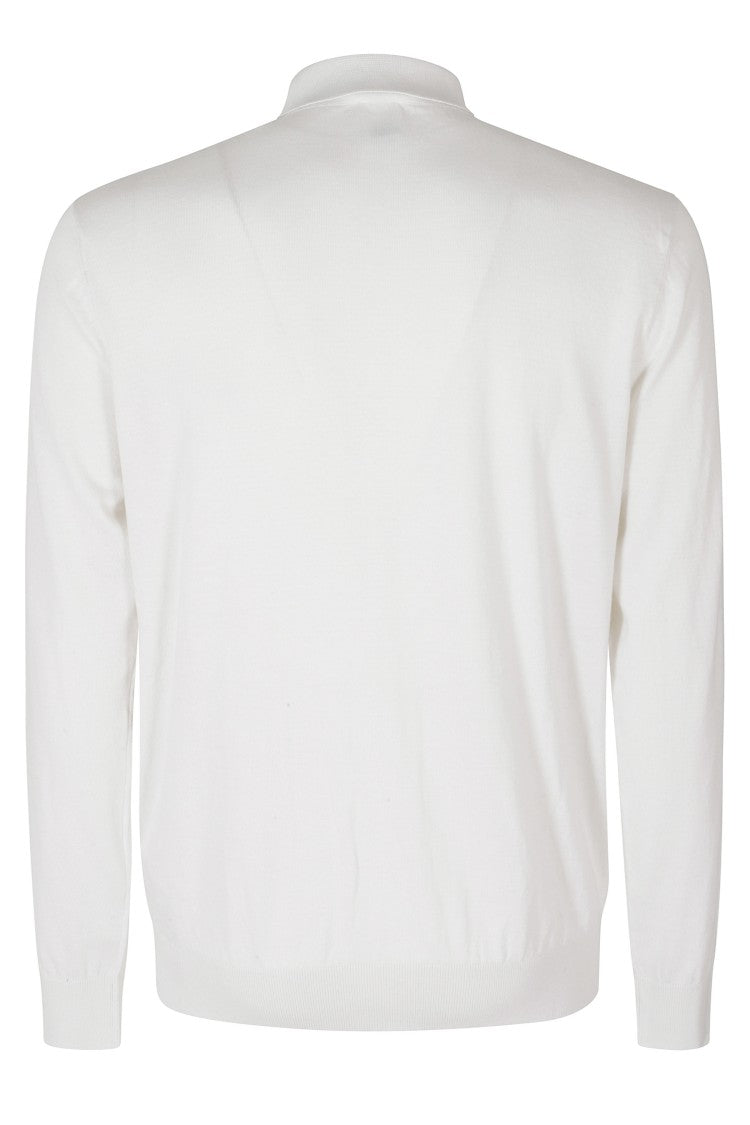 Eleventy White Long Sleeve Cotton-Cashmere Polo Shirt