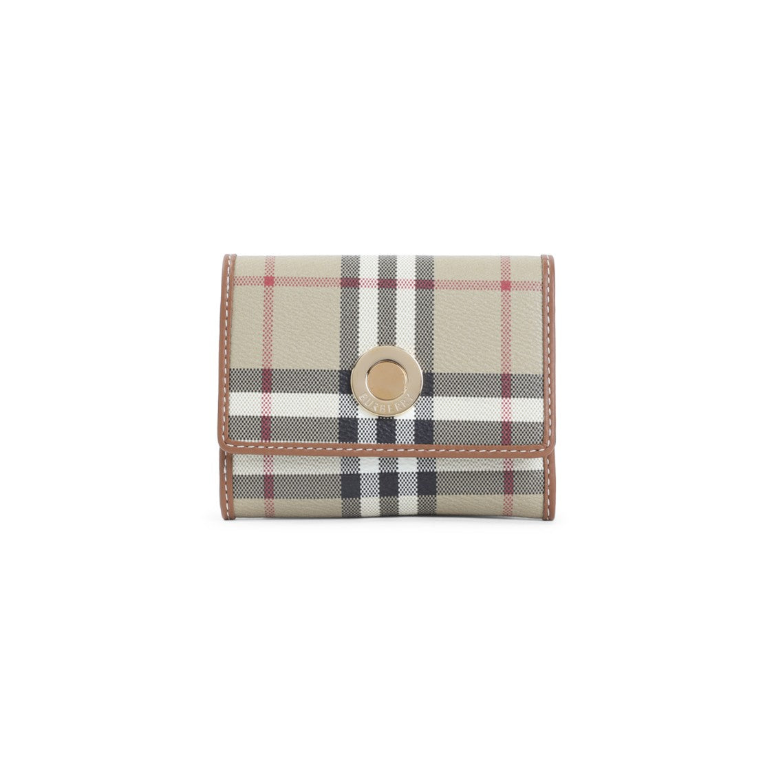Burberry Beige Check Pattern Wallet With Gold-Tone Clasp