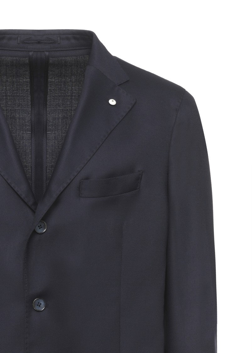 Lubiam Blue Classic Lapel Wool Blazer