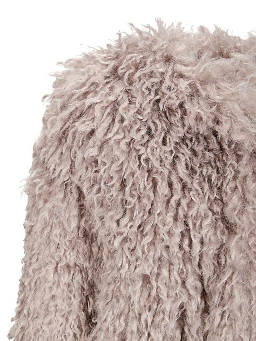Tagliatore Cropped Textured Coat With Fluffy Faux Fur Exterior