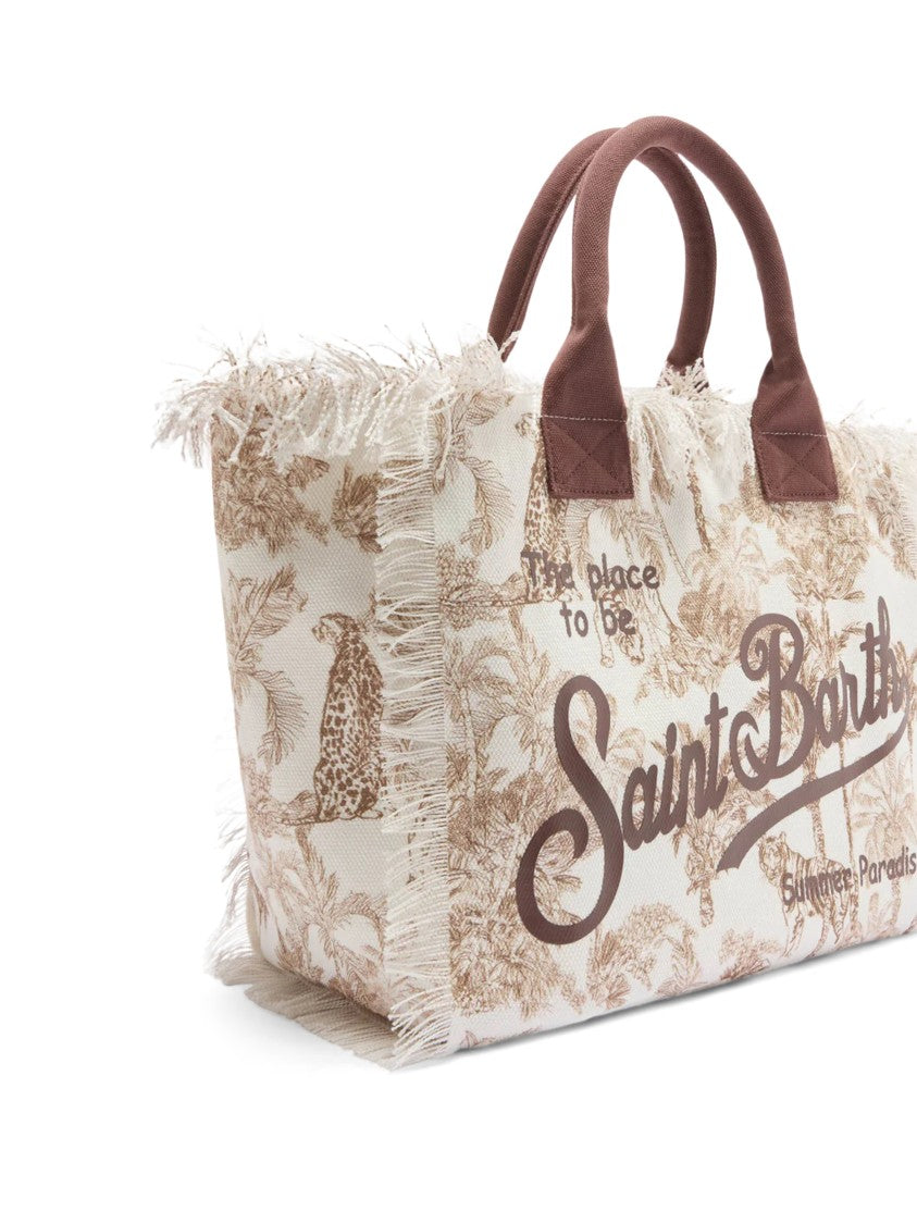 Mc2 Saint Barth Jungle-Inspired Cotton Shoulder Bag With Fringed Edges