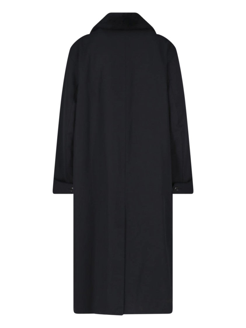Our Legacy Black Tundra Shearling Collar Gabardine Coat