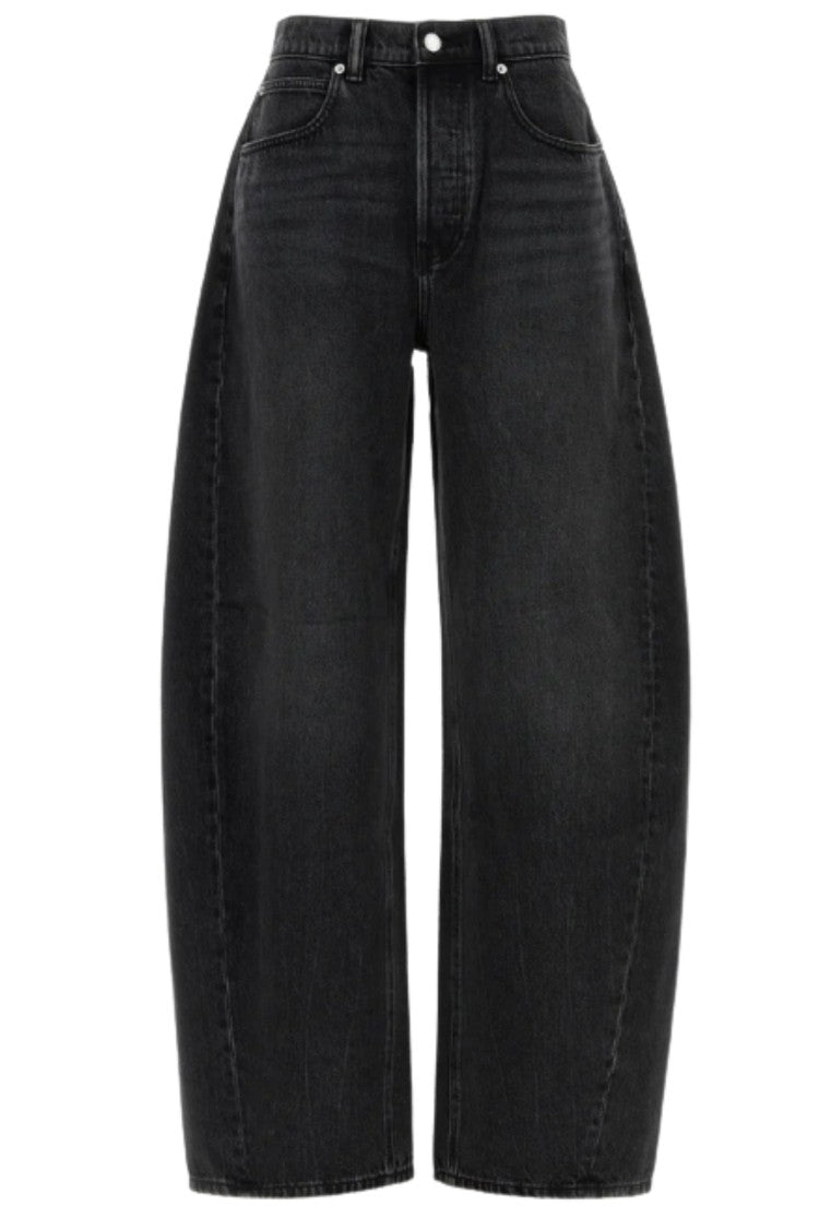 Alexander Wang Charcoal Crystal Hotfix Rhinestone Logo Cotton Jeans