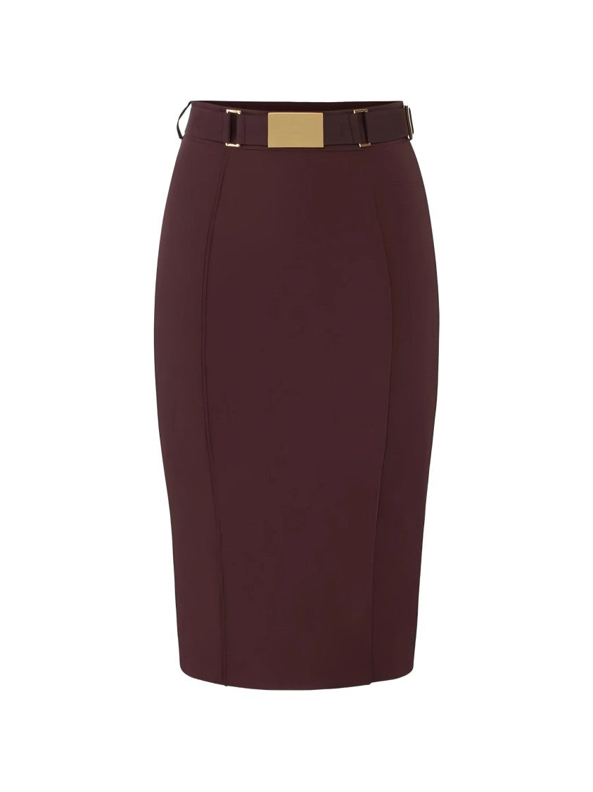 Elisabetta Franchi Pencil Skirt With Gold Buckle And Seam Detailing