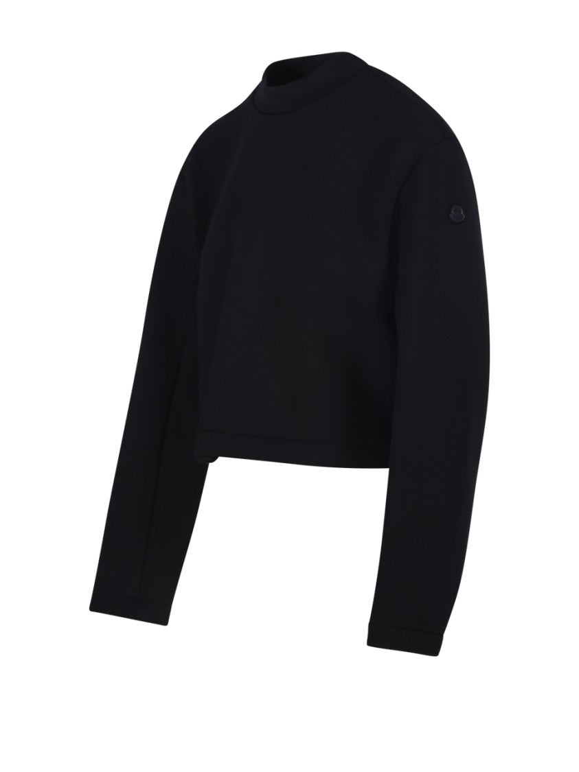 Moncler Genius X Edward Enninful Cropped Black Sweatshirt With High Crew Neckline