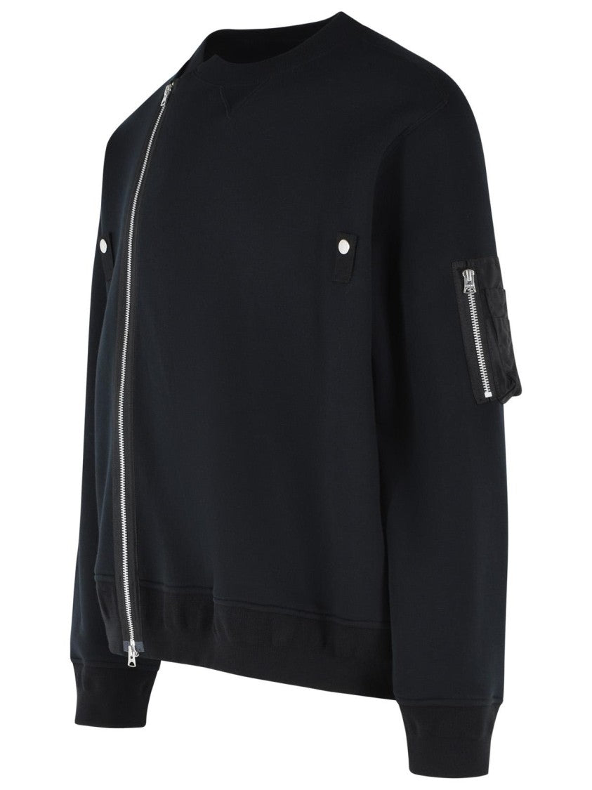 Sacai Minimalist Black Cotton Blend Sweatshirt