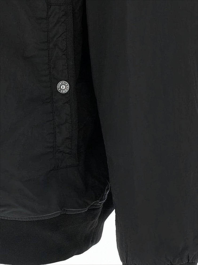 Stone Island Black Bomber Jacket With Ribbed Finishing