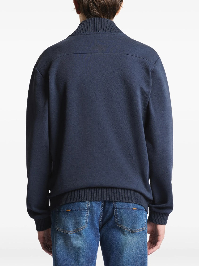 Fay Navy Blue Bomber Ribbed Detail Jacket
