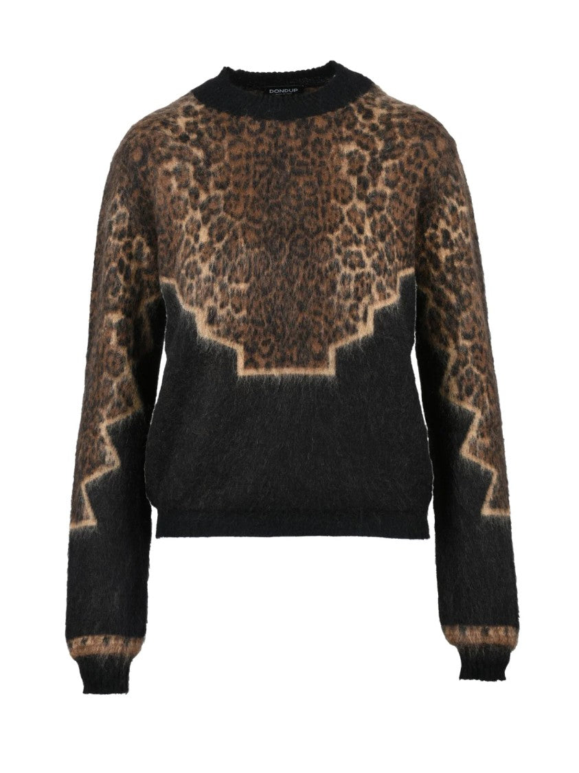Dondup Voluminous Leopard Print Crew Neck Pullover