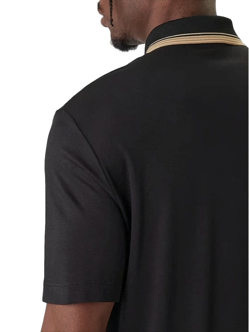 Ea7 Emporio Armani Short-Sleeved Black Polo T-Shirt With Contrasting Collar