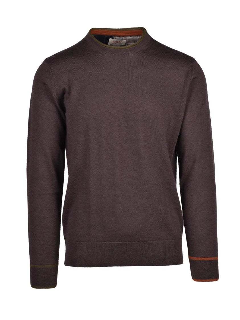 Bob Chocolate Plaid Elbow Patches Wool-Blend Crewneck Sweater