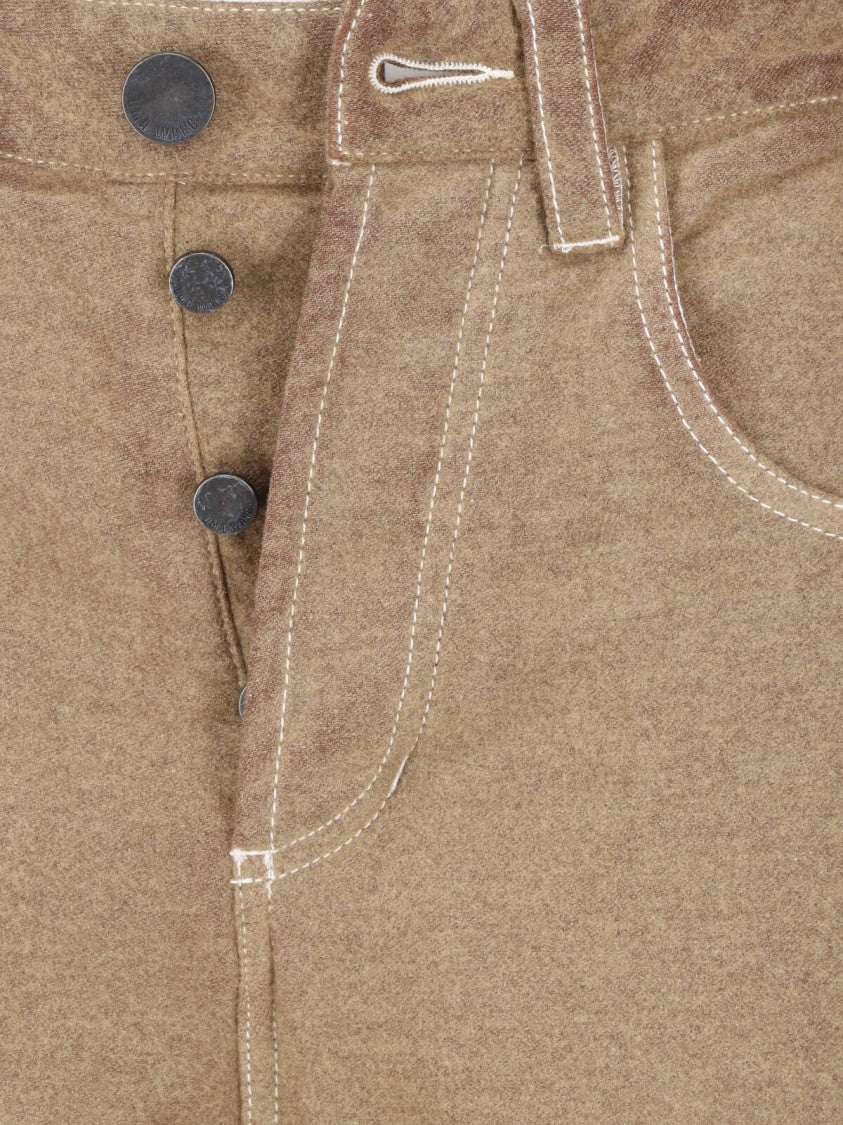 Uma Wang Beige Wool Blend Straight-Leg Pants With Five-Pocket Design