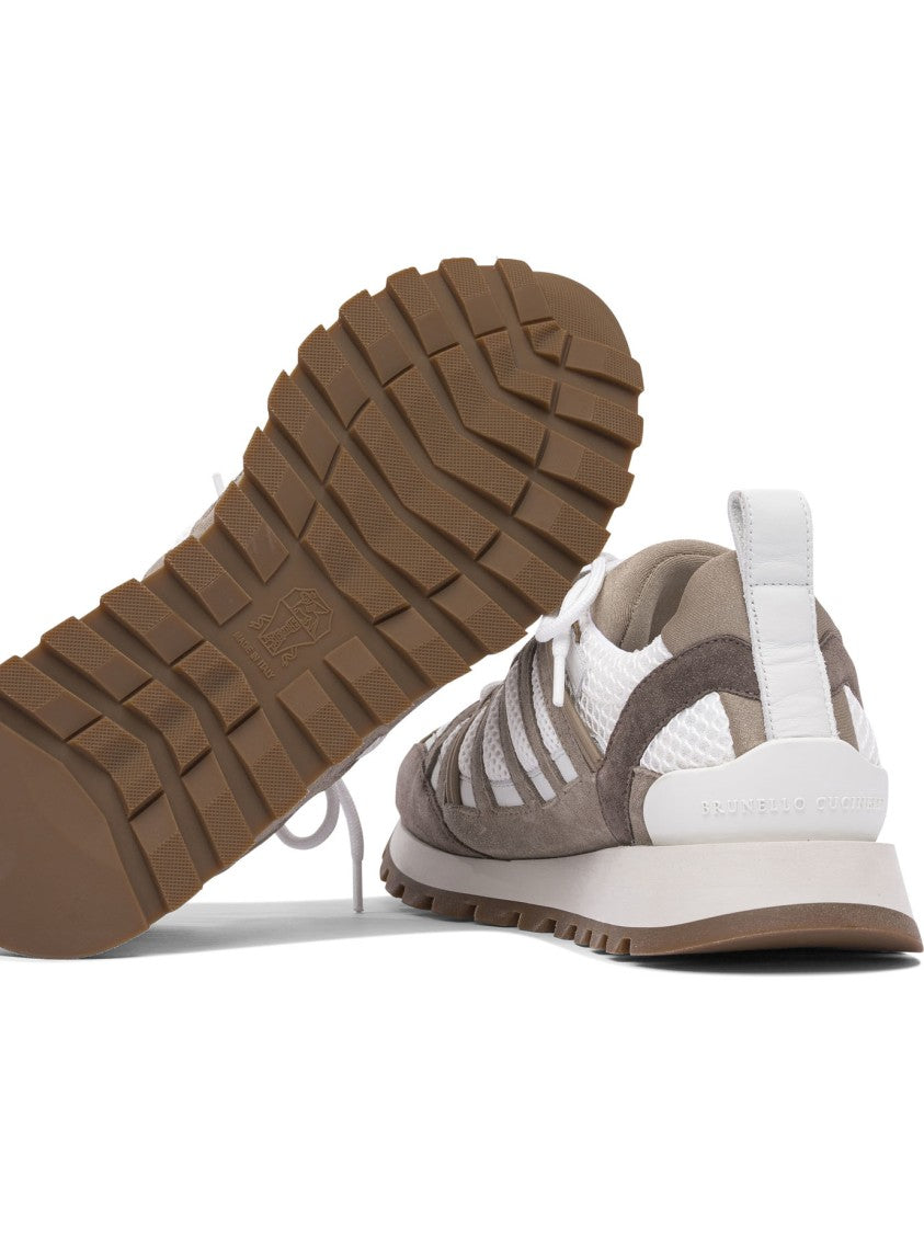 Brunello Cucinelli Suede And Mesh Slip-On Sneakers